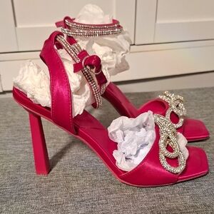 Call‎ It Spring Hot Pink Satin Rhinestone Strap Heels